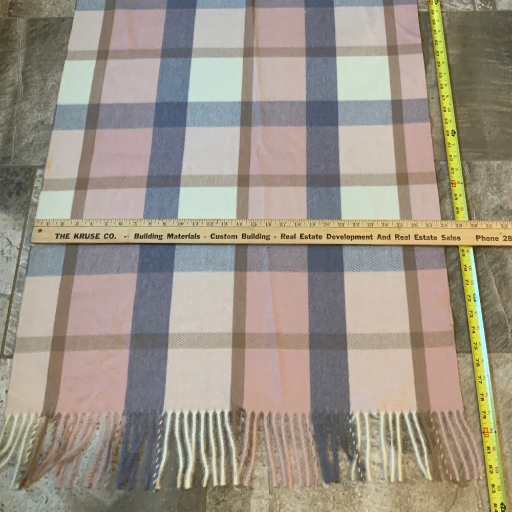 Pretty Persuasions Scarf Pink Blue Cream Plaid Soft Alpine Cottagecore Coastal